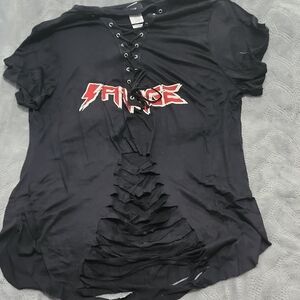 Black Lace-Up Graphic Women's Top